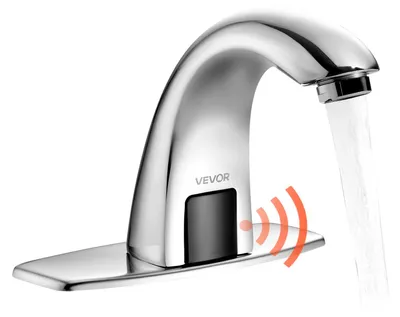 Produktbild von VEVOR Berührungslose Badezimmer-Wasserhahn, Automatischer Bewegungssensor-WC-Wasserhahn mit Lochabdeckplatte, Batteriebetrieben, Einstellbare Temperatur für 9,5 mm Rohr Gewerblicher Waschbecken, Matt Schwarz, Dual Control-e, Swan-a