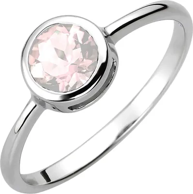 Produktbild von Ring aus 925 Silber rhodiniert mit Rosenquarz Ø7,3mm Zarge Fassung Fingerring Innenumfang 62mm  Ø19.7mm