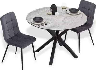 Image de Homestyle4u Ensemble de table de salle à manger avec 2 chaises Table de salle à manger ronde en velours 3083