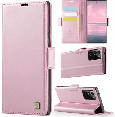 Image de Étui en cuir pour Samsung Galaxy Note20 Ultra / Note 20 Ultra 5G, protection RFID, fermeture magnétique, fentes pour cartes et support Rose