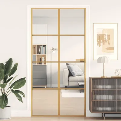Zdjęcie produktu dla vidaXL Drzwi wewnętrzne Slim Golden 102,5x201,5 cm szkło hartowane i aluminium