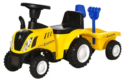 Produktbild von HOMCOM Kinderfahrzeug Laufhilfe mit Anhänger, Hupe Kunststoff Metall Gelb