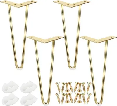 Productafbeelding van Metalen tafelpoten 30 cm - Haarspeld poten voor Meubels - Gouden Meubelpoten voor DIY Projecten