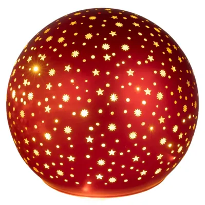 Produktbild von Formano LED Deko Kugel 12cm rot mit Timer 6/18h, Sternendekor & warmweißem Licht