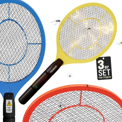 Produktbild von MONZANA® 3x Elektrische Fliegenklatsche 3000V Doppeltes Sicherheitsnetz batteriebetrieben Mückenklatsche Fliegenfalle Fliegenfänger Insektenvernichter