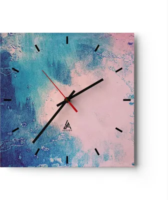 Produktbild von Wanduhr - Quadrat - Glasuhr - Abstraktion Rosa Blau - 40x40cm - Schleichendes Uhrwerk - Lautlos - zum Aufhängen bereit - Dekoration Modern - Wanddekoration aus Glas - C3AC40x40-4856