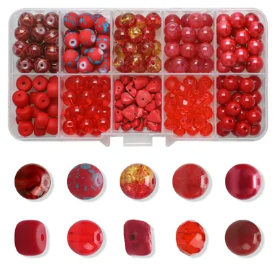 Glasperlen rot, 200 Stück, 8 mm, rund, mit Loch, zum Basteln
