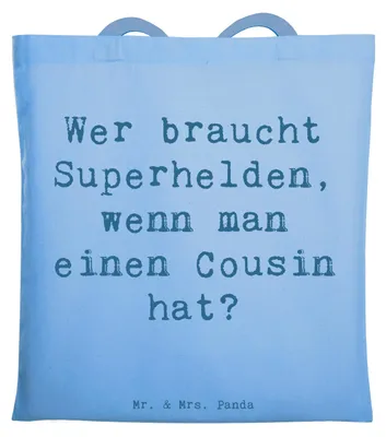 Produktbild von Mr. & Mrs. Panda Tote Bag Spruch Cousin Held - Sky Blue - Geschenk, Cousins, Jutebeutel, Uni Tasche, Laptoptasche, Geschenke, Einkaufstasche, Shopping, Unterstützung