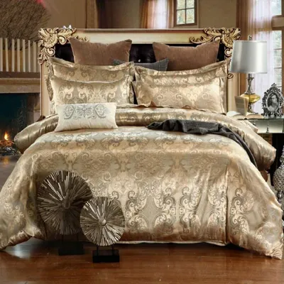 Produktbild von Bettwäsche-Set 200x200 cm Satin Jacquard Gelb Wendebettwäsche 3-teilig Blumen Muster Ornamente
