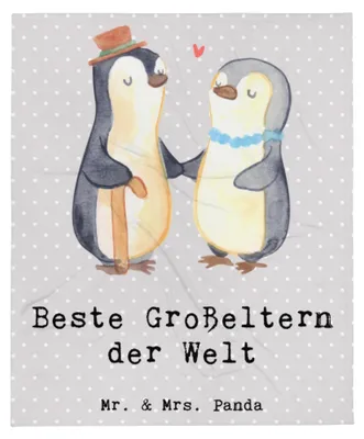 Produktbild von Mr. & Mrs. Panda Bettüberwurf Pinguin Beste Großeltern der Welt - Grau Pastell - Geschenk, Enkel, Oma, Kuscheldecke, Geburtstag, Sofadecke, Enkelkind, Decke, Geschenkidee