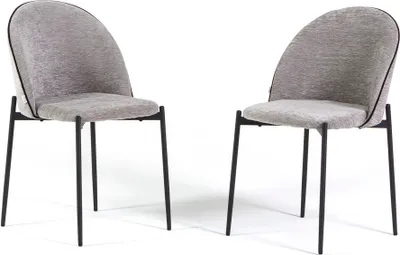 Produktbild von Set aus 2 gepolsterten Stühlen mit Soft-Touch-Stoff, Kontrastkante und Metallbeinen, zeitgemäßes und elegantes Design für Küche, Esszimmer, Büro, Bar und Restaurant – SILVIA – Hellgrau/Anthrazit