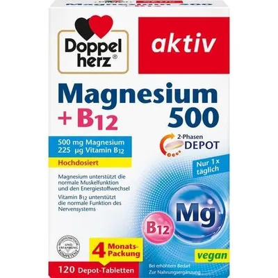 Imagen del producto de Doppelherz Magnesio 500 + B12, comprimidos de liberación prolongada de doble fase, 120 unidades