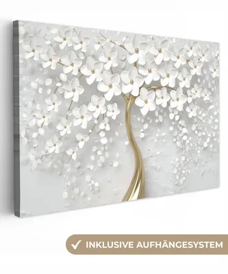 Produktbild von Leinwandbilder 120x80 cm - Baum Weiß, moderne Wandbilder für Wohnzimmer