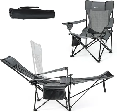 Produktbild von GOPLUS 2 in 1 Campingstuhl faltbar, Angelstuhl mit Abnehmbarer Fußstütze als Campingliege, bis 150 kg mit Verstellbarer Rückenlehne (Grau)