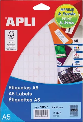 Produktbild von Apli – weiße Etiketten Print Write ft 8 x 12 mm (B x H), 3.375 Stück, 225 pro Blatt (1857)