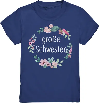 Produktbild von Große Schwester T-Shirt Blumenkranz Große Schwester Geschenk – Indigo / 98/104 (3-4)