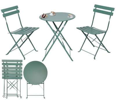 Obrázok produktu pre Albatros bistro set 3-dielny zelený - bistro stôl s 2 stoličkami - skladacie stoličky a stôl z robustného kovu - ideálny ako súprava balkónového alebo záhradného nábytku v modernom dizajne