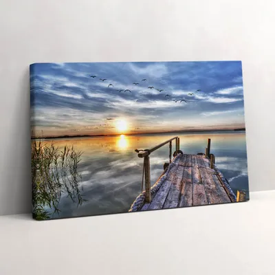 Produktbild von Sonnenuntergang am See – Leinwandbild Wandbild – 30x20 cm – Leinwandbilder – Wandbilder – Schlafzimmer – Flur
