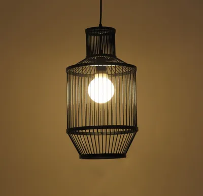 Image de Fine Asianliving Bambou Lampe à suspendre Noir Fait main - Miko D25xH47cm Lampe à suspendre Eclairage Bambou Abat-jour Tressé Lampe Animation Rotan