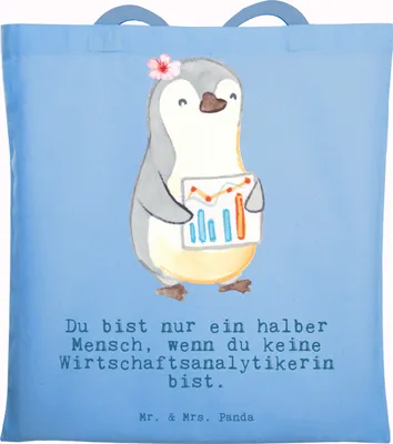 Produktbild von Mr. & Mrs. Panda Uni Tasche Wirtschaftsanalytikerin Herz - Sky Blue - Geschenk, Shopping, Schultasche, canvas, Tote Bag, Laptoptasche