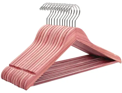 Immagine prodotto di Grucce per abiti in legno di cedro rosso naturale - confezione da 10 pezzi - con barra rotonda