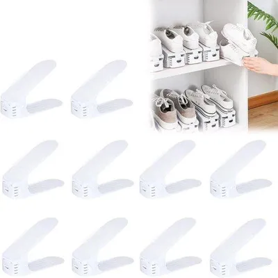 Obrázok produktu pre Nastaviteľné regály na topánky, sada 10 ks, biele, z plastu, priestorovo úsporné