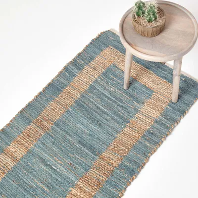Immagine prodotto di HOMESCAPES Tappeto Chindi Veranda in canapa e cotone, grigio e beige, 66 x 200 cm