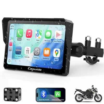 Produktbild von CARPURIDE 702PRO Motorrad-CarPlay-Display mit Intercom, kabellosem CarPlay & Android Auto, tragbar und wasserdicht, Barometer & Kompass