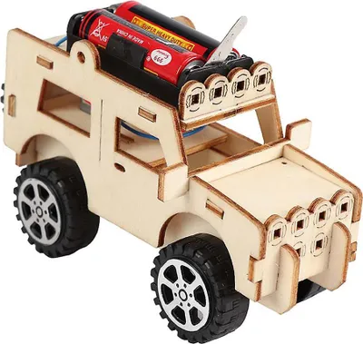 Produktbild von Holz Geländewagen Bausatz mit Motor für automatische Fortbewegung, pädagogisch, 13x5x8 cm