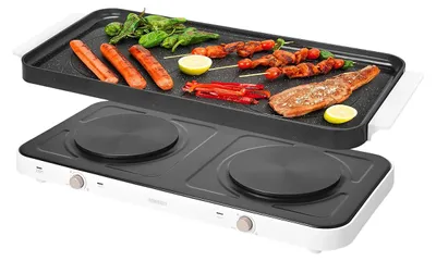 Zdjęcie produktu dla Aewhale Podwójna Płyta Grzewcza 2000 W Z Patelnią Grillową Czarna