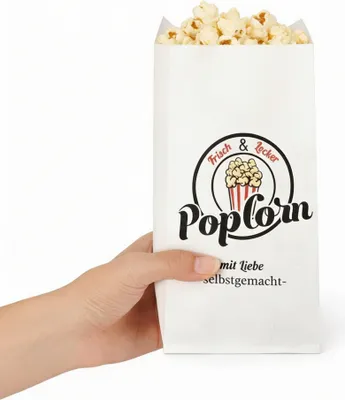 Produktbild von Popcorntüte „Mit Liebe selbst gemacht“ Papier 100 Stück 1 Liter