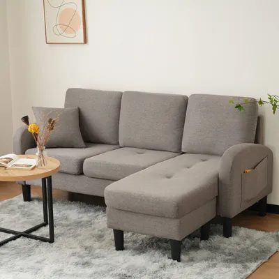 Produktbild von Odikalo 3-Sitzer Chaiselongue Loungesofa Polstersofa Freizeit Ecksofa Leinen Grau