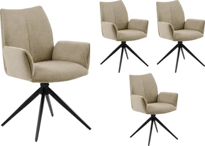 Produktbild von LC Home 4er Set Drehstuhl Esszimmerstuhl Monti Webstoff creme Polsterstuhl mit Armlehnen und Autoreturn