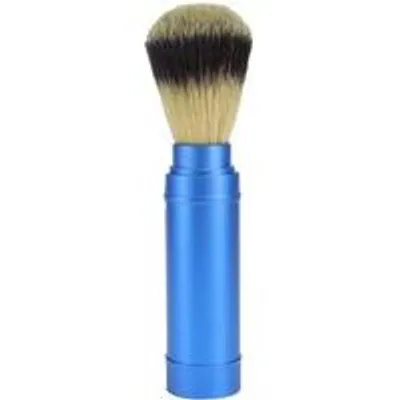 Immagine prodotto di Spazzola da barba Badg-Er, blu, in alluminio, con setole. Spazzola portatile per la barba, ideale per viaggi, per la pulizia del viso e per una rasatura perfetta