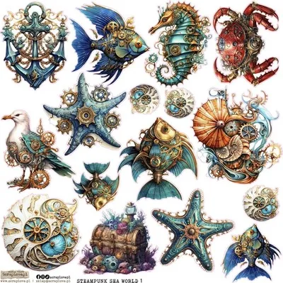 Produktbild von AUFKLEBER ScrapLove Dekor Stickers - Steampunk Sea World 1 - Meereswelt