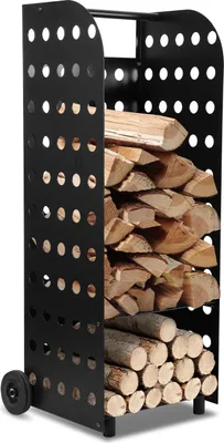 Immagine prodotto di Carrello porta legna Bettizia per 60 kg di legna Cesto porta legna robusto e completamente gommato Carrello porta legna per il trasporto di legna nero
