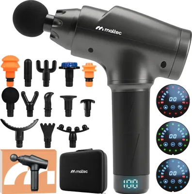 Obrázok produktu pre Masážna pištoľ Massage Gun 13 hlavíc Krk Ramená Chrbát Telo Tlakový senzor 30 úrovní intenzity Tlakový senzor LED Masáž svalov