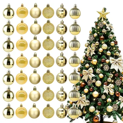 42 goldene Mini-Weihnachtskugeln, 3 cm, Kunststoff, Christbaumschmuck
