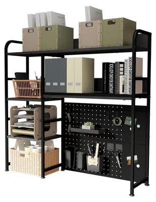 Schreibtischregal 2-stufig, 95 cm, schwarz, mit Stecktafel