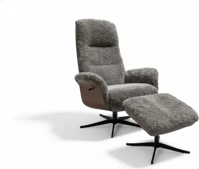 Produktbild von KAWOLA Relaxsessel SILVA Drehsessel Schaffell hellgrau mit Hocker