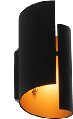 Produktbild von QAZQA - Modern Design Wandleuchte schwarz mit Gold I Messing - Faldo I Wohnzimmer I Schlafzimmer I Up I Down - Aluminium Zylinder - LED geeignet G9
