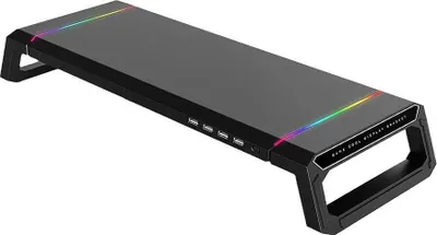 Image de Support d'écran, réglable en hauteur, avec espace de rangement intégré, noir