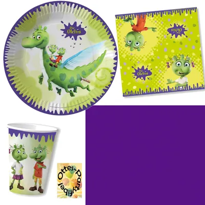 Produktbild von Die Olchis-Party-Set Olchi-Party-Set 53tlg. für 16 Gäste : 16 Teller 16 Becher 20 Servietten 1 Tischdecke
