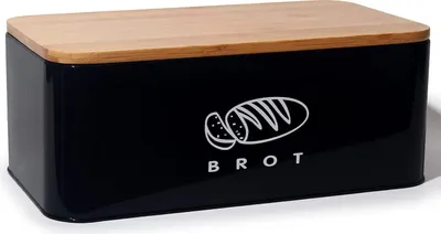 Produktbild von Theo&Cleo Brotkasten aus Metall mit Bambus Deckel 42cm * 23cm * 16cm Schwarz