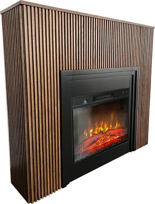 Zdjęcie produktu dla Elektryczny kominek ozdobnymi listwami ElectricSun LAMELIA Ciemny dąb, z dźwiękiem, Led, 3 kolory, z aplikacją, L120xH102cm