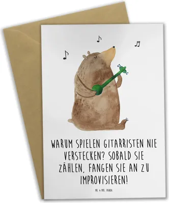 Produktbild von Mr. & Mrs. Panda Glückwunschkarte Gitarre Improvisation - Weiß - Geschenk, babykarte, Musikinstrument, weihnachtskarten, vatertagskarte, Instrument, Liebe, Musik, Lernen