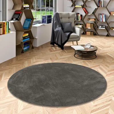 Produktbild von Luxus Super Soft Hochflor Langflor Teppich Deluxe Anthrazit Rund, Größe:160 cm Rund