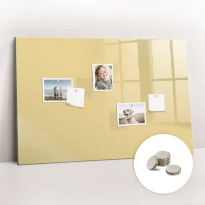 Obrázek produktu pro Magnetická Tabule na Zeď Skleněná - Memo Board Kleněnou Přední Stranou - 5 magnetů v balení - 90x60 cm - Krémová barva