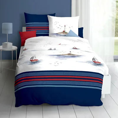 Produktbild von Kaeppel Bettwäsche Segelboot Leuchtturm blau 155x220 cm + 80x80 cm