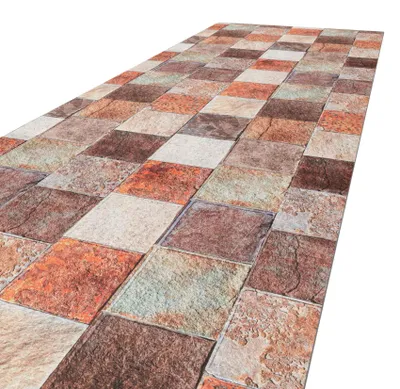 Küchenläufer Flur Läufer Küchenteppich Teppich Textil RANNA Braun Fliesen Robust Breite, Hauptbild in hoher Auflösung
